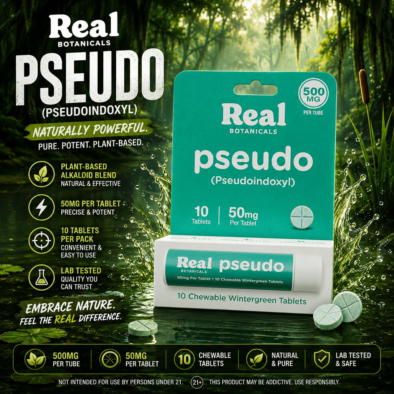 Real Botanicals | Pseudo Tablets | 10CT – 50MG Each | 500MG Real Botanicals | Pseudo Tablets | 10CT - 50MG Each | 500MG - Image 1